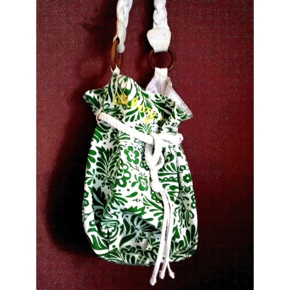 Billabong Drawstring Floral Fabric Shoulder Bag Green White Casual Beach Boho - Picture 1 of 16